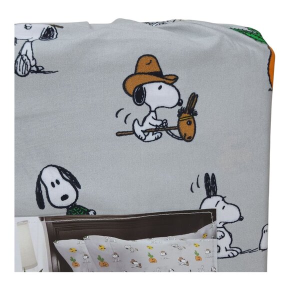Peanuts Snoopy Cowboy Halloween Full Double Sheet Set By Berkshire Light Gray - Picture 7 of 9